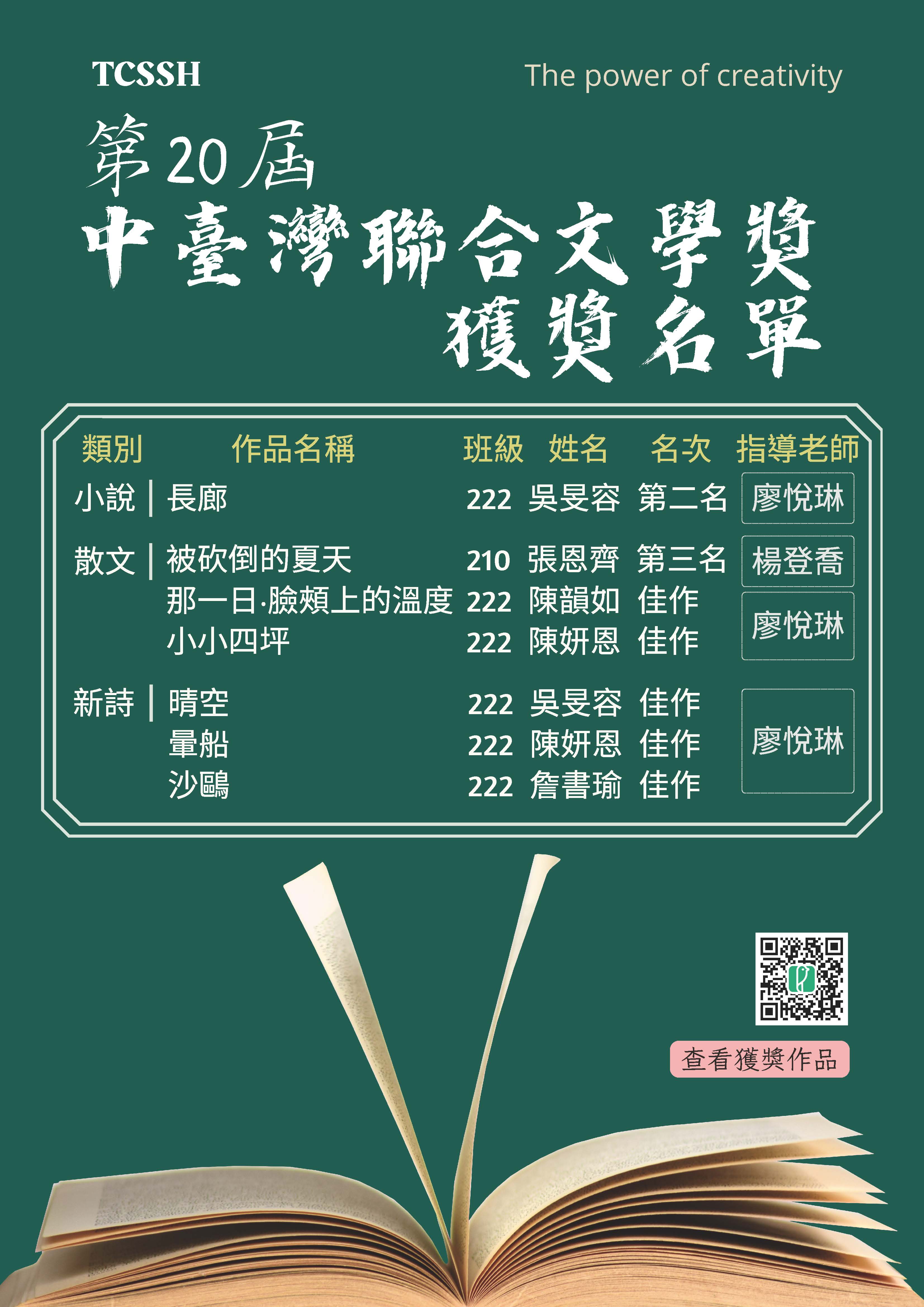第20届 中台湾联合文学奖 获奖名单 (3)